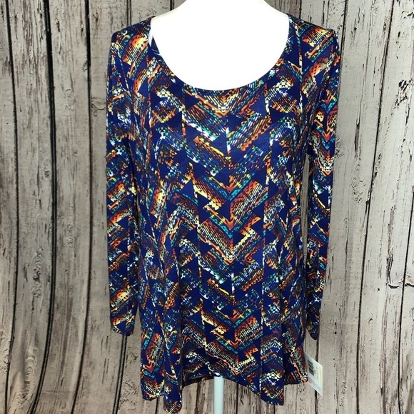 🏷️ NWT LuLaRoe XS Lynnae Shirt Hi-Lo Long Sleeves Tunic Top Colorful Scoop Neck - Picture 1 of 12